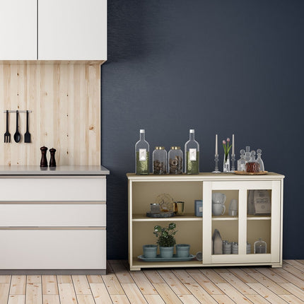 Sideboard kitchen cabinet living room rule with sliding doors cream white 106.5 x 33 x 62.5 cm