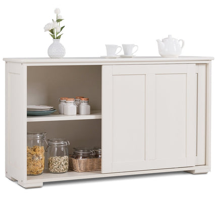 Sideboard kitchen cabinet side cabinet with sliding doors white/brown 106.5 x 33 x 60 cm-Beige