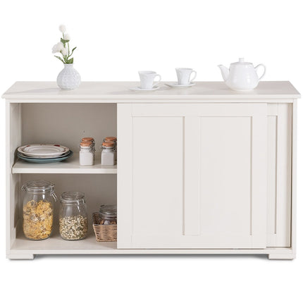 Sideboard kitchen cabinet side cabinet with sliding doors white/brown 106.5 x 33 x 60 cm-Beige