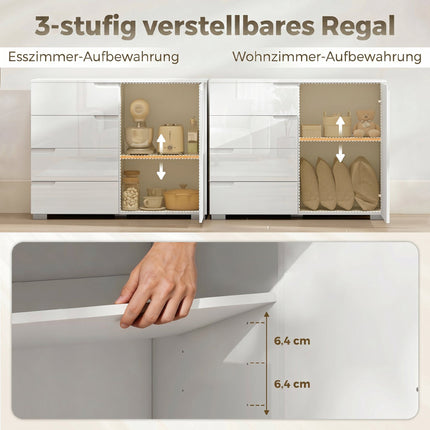 Sideboard with 4 Drawers, 1 Door, Adjustable Shelf, White