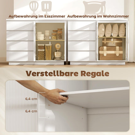 Sideboard with 4 Drawers, 2 Glass Doors, MDF, White