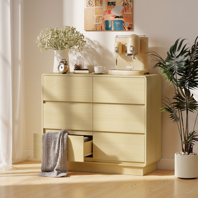 Sideboard with 6 Drawers, 100 cm, Natural Wood Finish