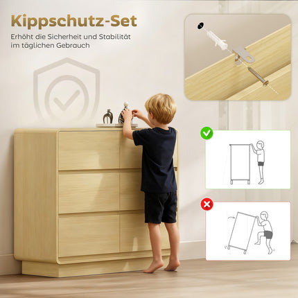Sideboard with 6 Drawers, 100 cm, Natural Wood Finish