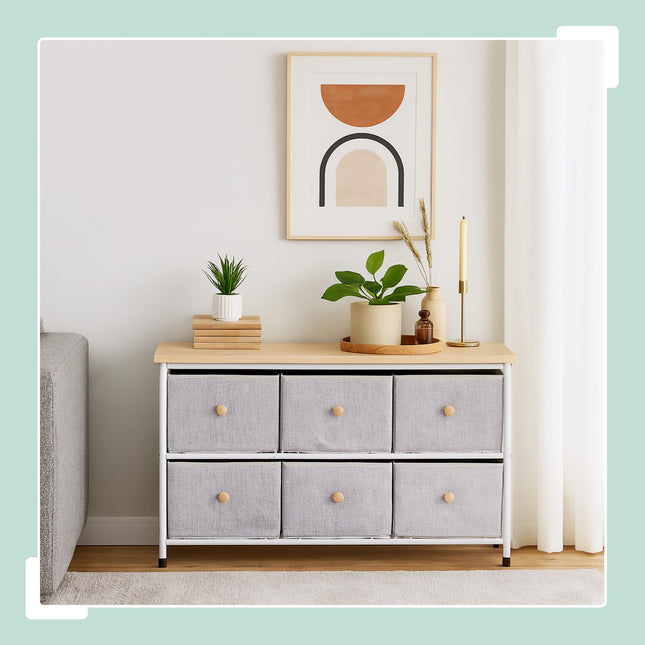 Sideboard with 6 Drawers – Metal Frame, Fabric Storage