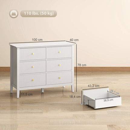 Sideboard with 6 Drawers, White, 100 x 40 x 78 cm