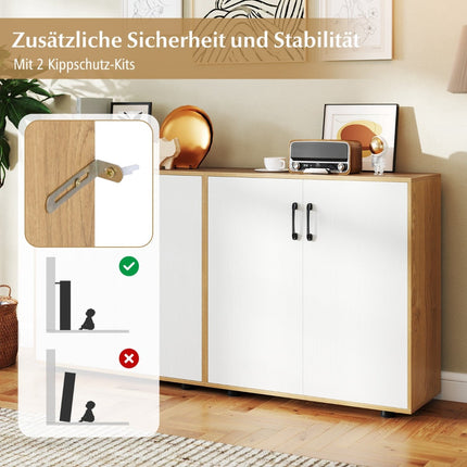 Sideboard with Adjustable Shelf and Doors, Natural Finish