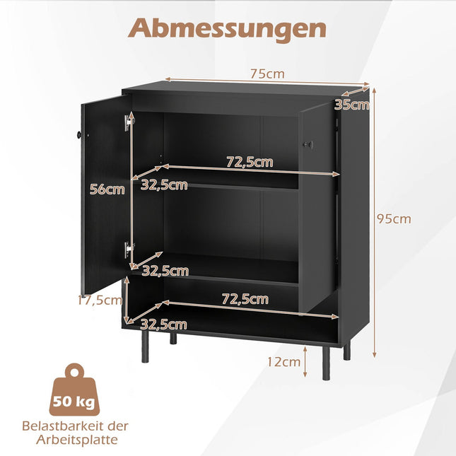Sideboard with Adjustable Shelves, 2 Doors, 75x35x95 cm, Black
