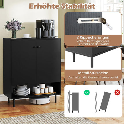 Sideboard with Adjustable Shelves, 2 Doors, 75x35x95 cm, Black