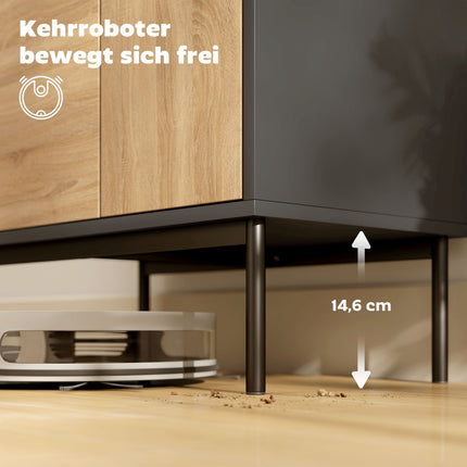 Sideboard with Push-to-Open Doors, Black/Natural Wood