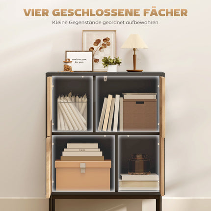 Sideboard with Push-to-Open Doors, Black/Natural Wood