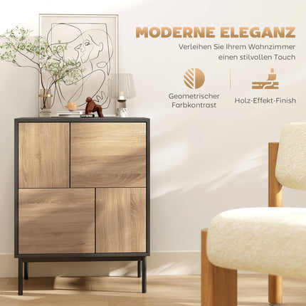 Sideboard with Push-to-Open Doors, Black/Natural Wood