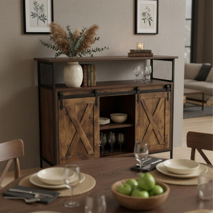 Sideboard with Sliding Barn Doors – Rustic Storage Cabinet