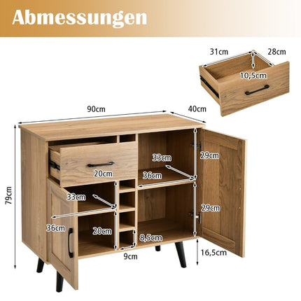 Sideboard with Wine Rack, Drawers, and Adjustable Shelves
