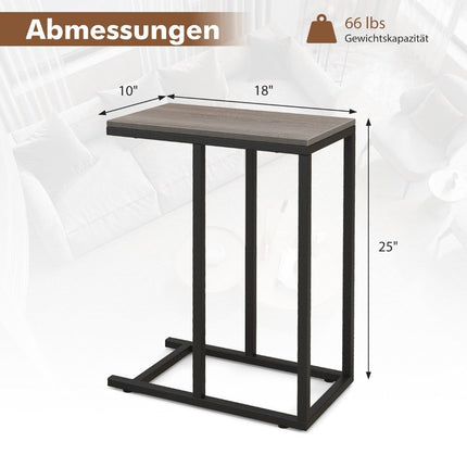 Side table C-shape sofa table with metal frame coffee table for living room gray