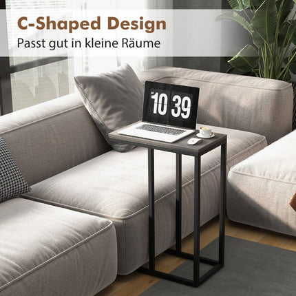Side table C-shape sofa table with metal frame coffee table for living room gray