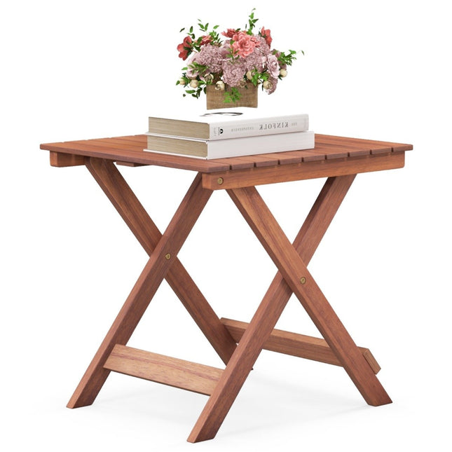 Bijzettafel acaciahout tuintafel klein balkontafeltje X-vorm 46 x 46 x 45 cm