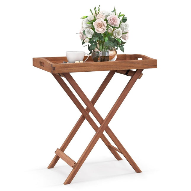 Bijzettafel acaciahout tuintafel klein balkontafel houten tafel met lattenbodem 68 x 44 x 74 cm naturel
