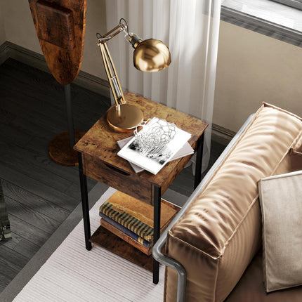 Rustic brown industrial side table, Steel frame, 40x40x68 cm