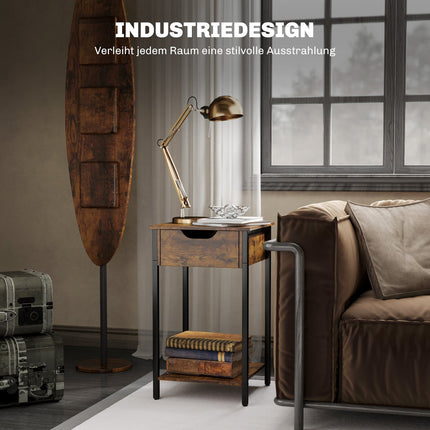 Rustic brown industrial side table, Steel frame, 40x40x68 cm