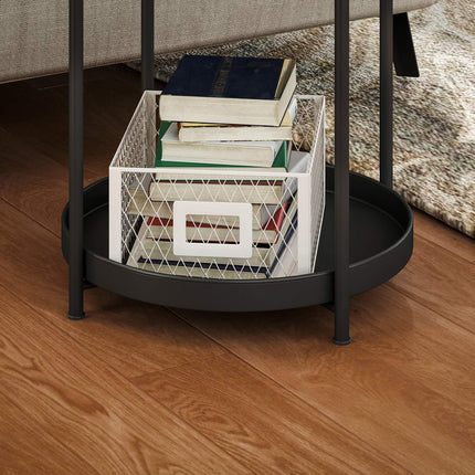 Round black coffee table - steel, 2 shelves, 44x44x56 cm