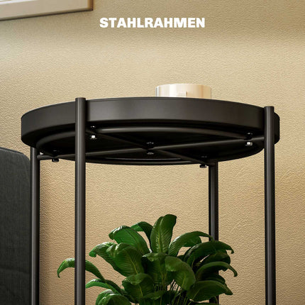Round black coffee table - steel, 2 shelves, 44x44x56 cm