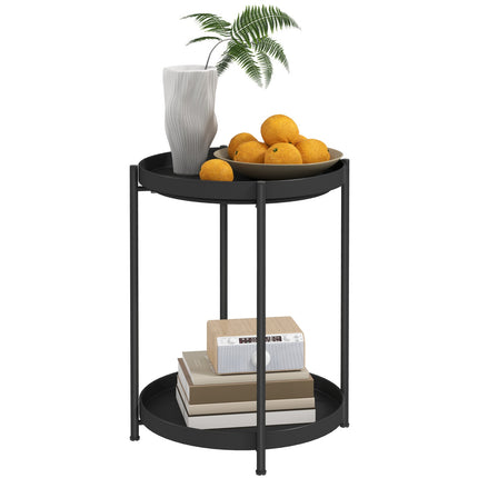 Round black coffee table - steel, 2 shelves, 44x44x56 cm