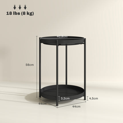Round black coffee table - steel, 2 shelves, 44x44x56 cm