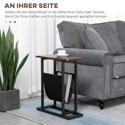 Coffee table with fabric bag & steel frame, dark brown