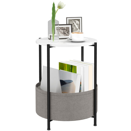 Round coffee table with storage and fabric basket, 44x44x56 cm