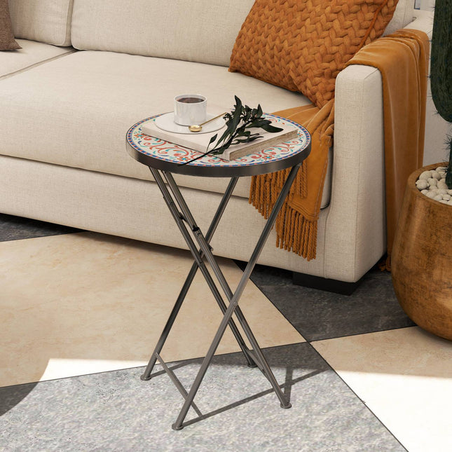 Folding outdoor metal garden table - Mosaic board, weatherproof