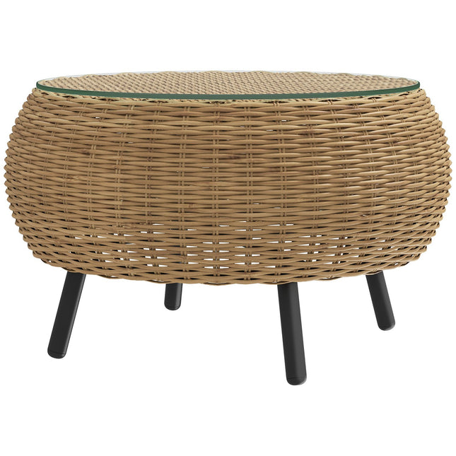 Round coffee table in poly rattan with glass top - Ø75 x 42 cm