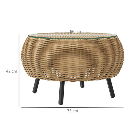 Round coffee table in poly rattan with glass top - Ø75 x 42 cm