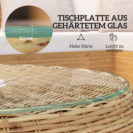 Round coffee table in poly rattan with glass top - Ø75 x 42 cm