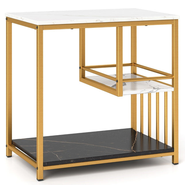 Side table marble look 3-tier bedside table with metal frame coffee table modern living room table white