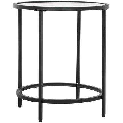 Black round side table - Glass top, metal frame, Ø48 x 54.7 cm