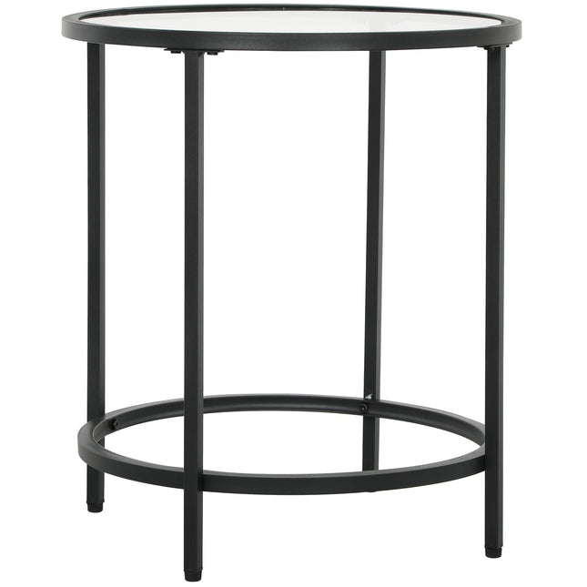 Black round side table - Glass top, metal frame, Ø48 x 54.7 cm