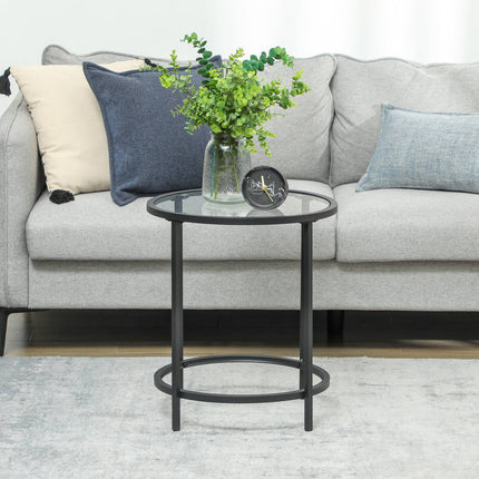Black round side table - Glass top, metal frame, Ø48 x 54.7 cm