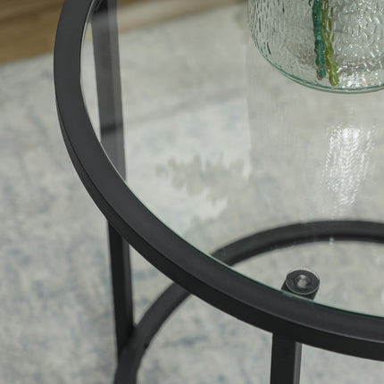 Black round side table - Glass top, metal frame, Ø48 x 54.7 cm