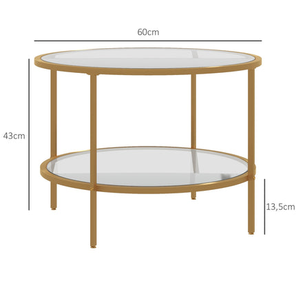 Round Gold Coffee Table with Shelf, Steel frame, Ø60x43 cm