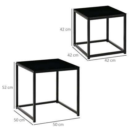 Black nesting coffee table set - Glass top, steel frame