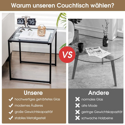 Side table small garden table balcony table with table top made of tempered glass 43 x 43 x 45 cm black