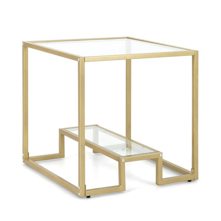 Side table with glass table top & metal frame square 56 x 56 x 56.5 cm gold