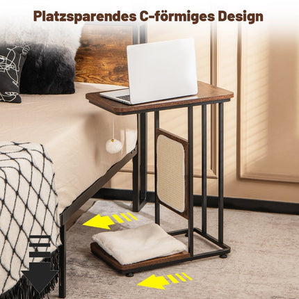 Side table with sisal scratching board 4 in 1 cat furniture cat scratcher with removable cushion & ball 50 x 30 x 64 cm rustic brown