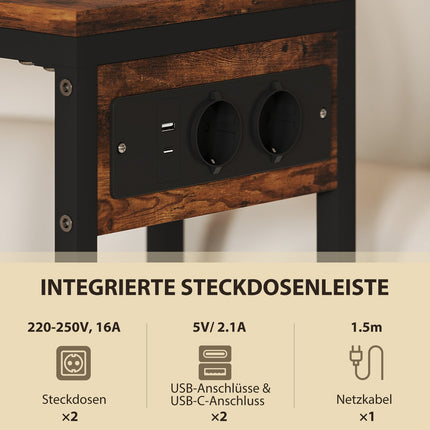 Side Table with Outlets & USB Ports, C-Shaped Design