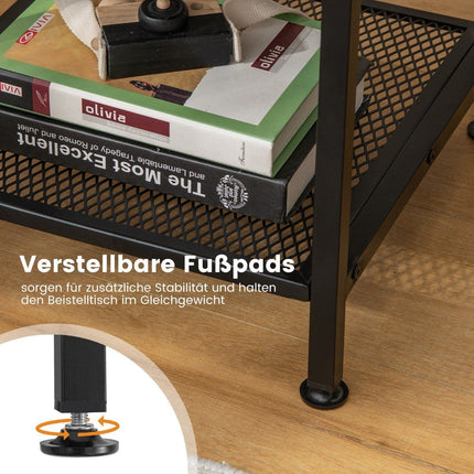 Side table with storage compartment and grid shelf bedside table with metal frame 40 x 40 x 57.5 cm