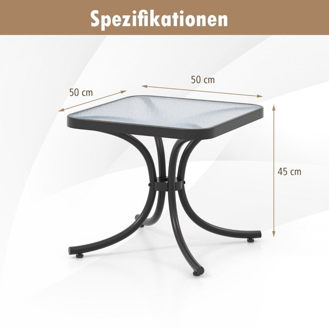 Side table with table top made of tempered glass, weatherproof balcony table, small garden table