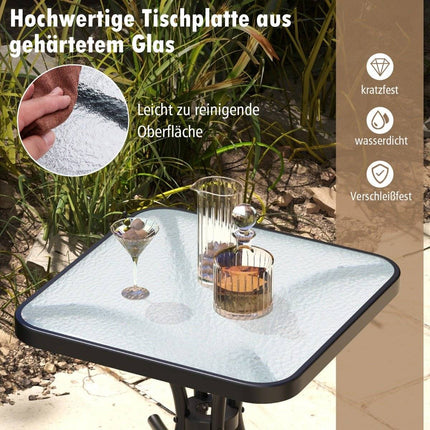 Side table with table top made of tempered glass, weatherproof balcony table, small garden table
