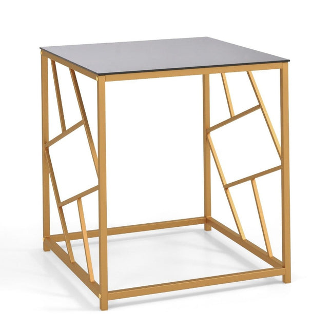 Side table with tempered glass top & metal frame Modern coffee table 50 x 50 x 55 cm