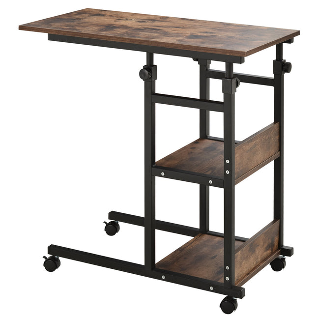Adjustable coffee table in black metal with wheels & 2 shelves