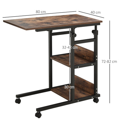 Adjustable coffee table in black metal with wheels & 2 shelves